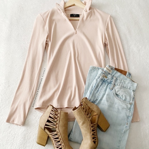 T by Tahari Pale Pink Ribbed Mick Neck Pullover Top - Picture 12 of 13